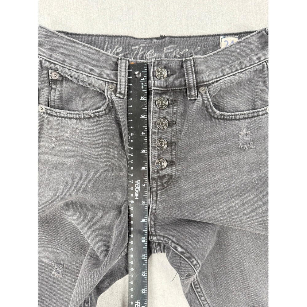 We The Free Free People Washed Black Distressed Button Fly Straight Jeans 24 - Picture 6 of 8